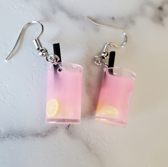 Pink Lemonade Drink Dangle Earrings - Picture 3 of 9